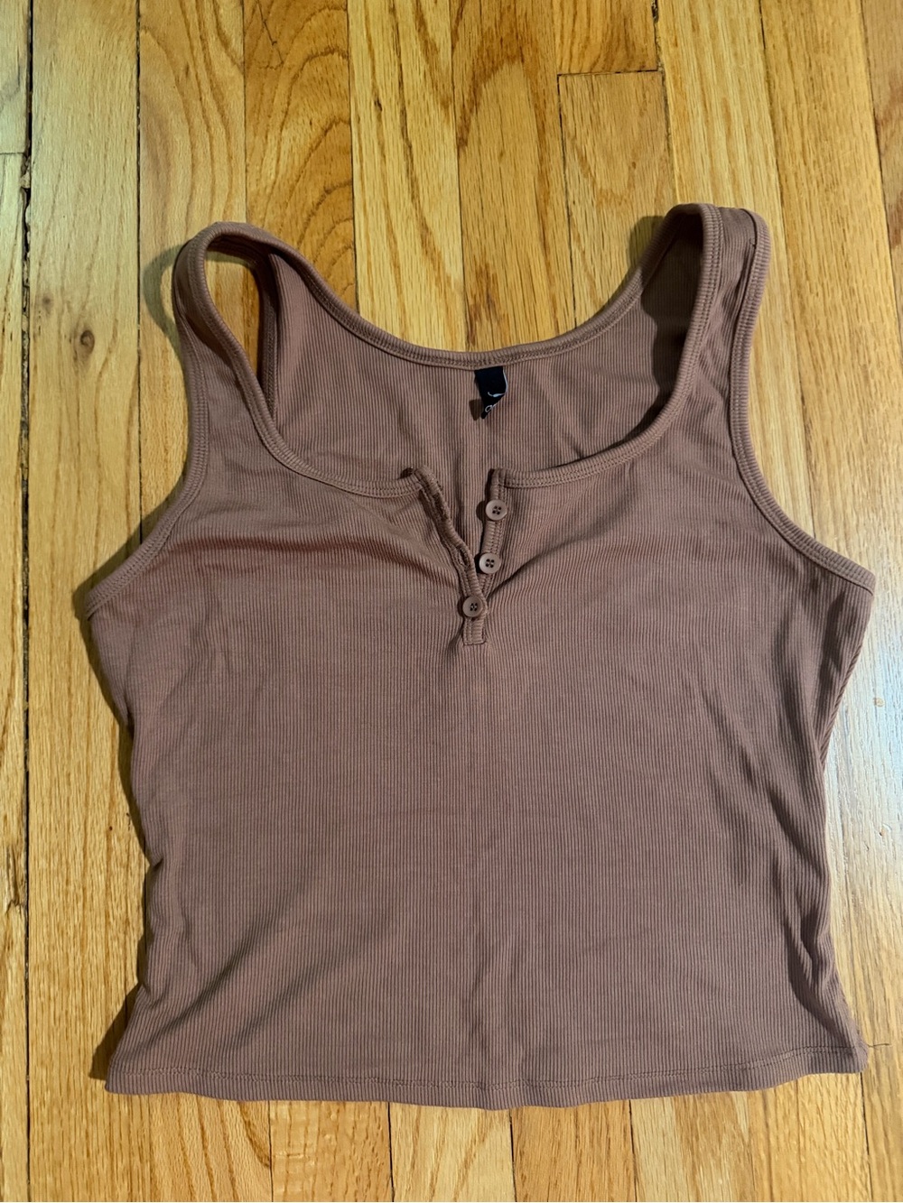 Amazon Women’s Ribbed Henley Tank Top in Taupe Brown